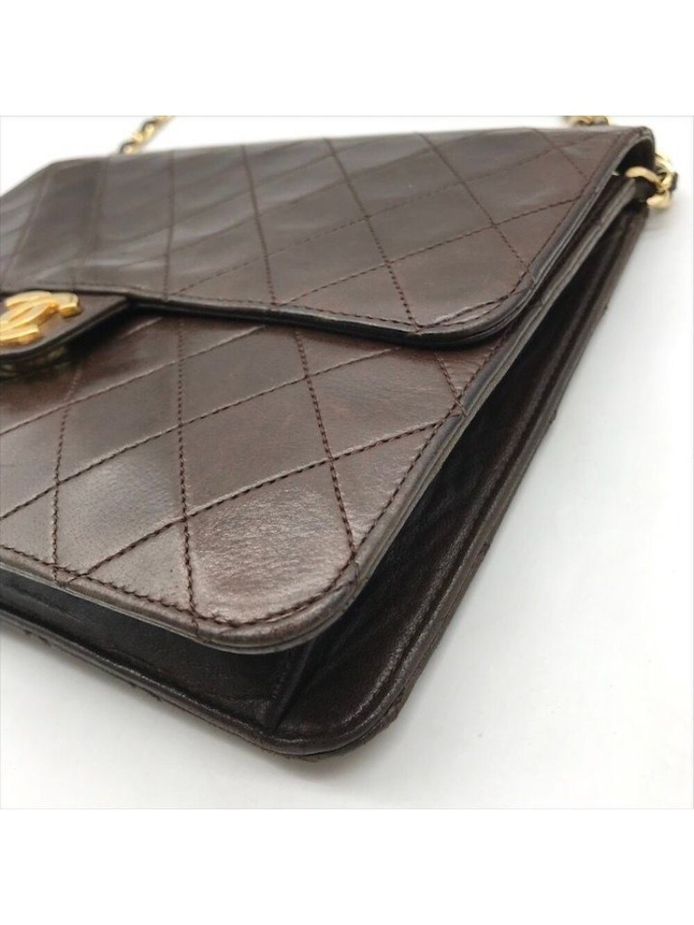 Chanel CC Logo Quilted Lambskin Chain Shoulder Bag Push Lock Brown - Picture 4 of 10